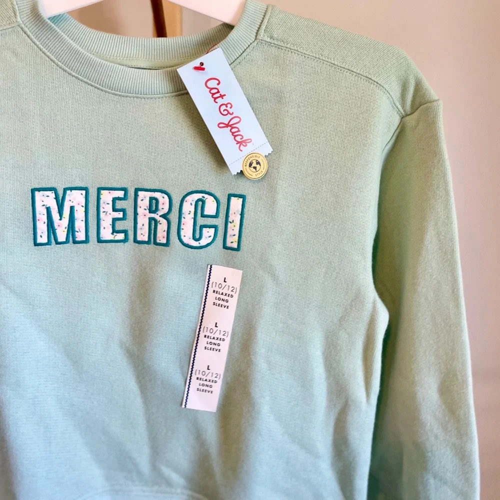 Cat & Jack Girls Mint Green Merci Sweatshirt and Joggers Set‎ Size L 10/12 NEW